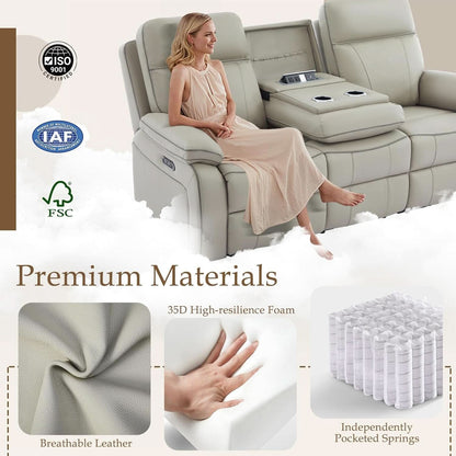 Grey Power Reclining Sofa With Fold Down Table Usb Type C by ShipItFurniture