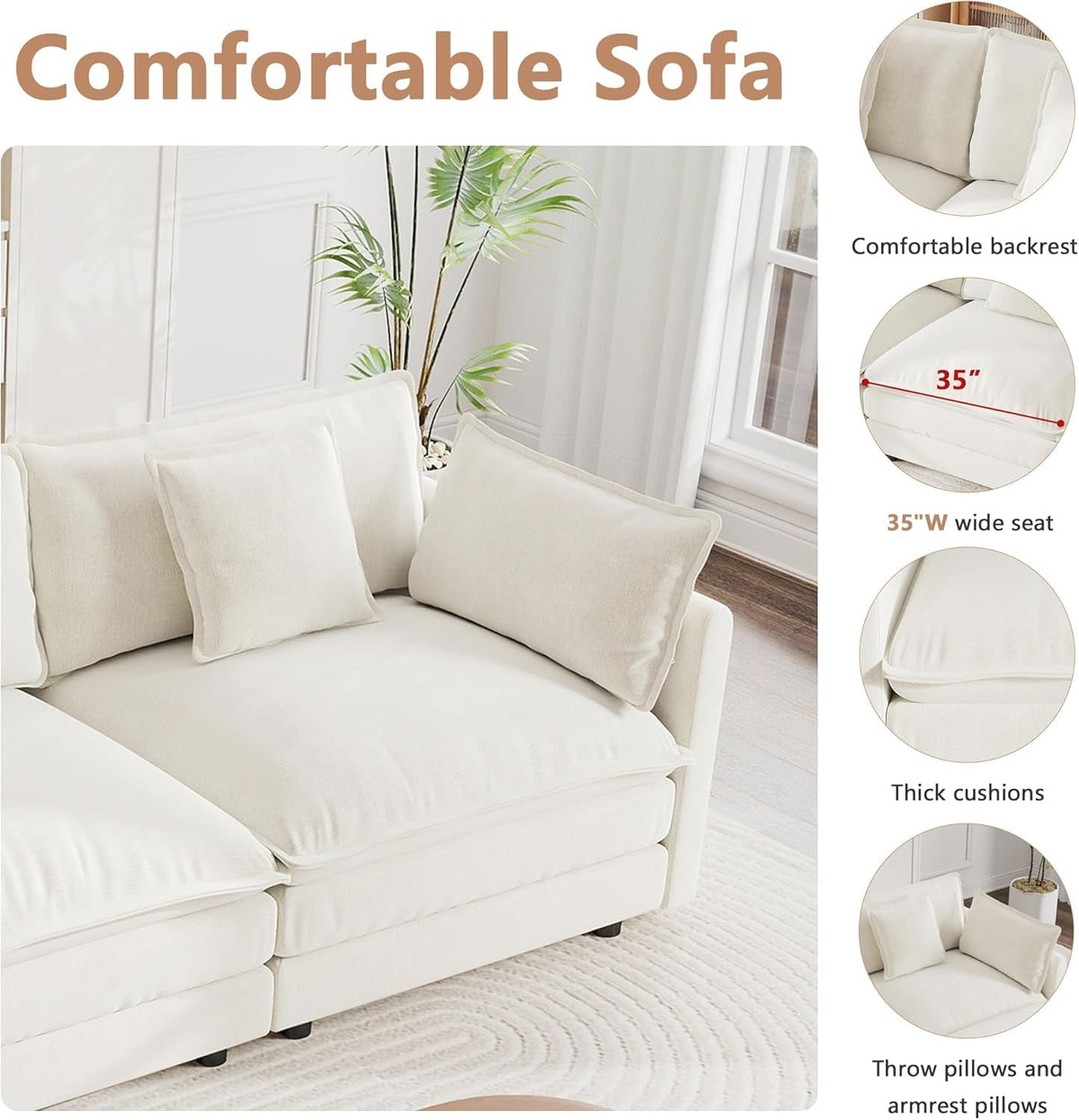 Beige Chenille 111.5 Inches Modular Sectional Sofa by ShipItFurniture