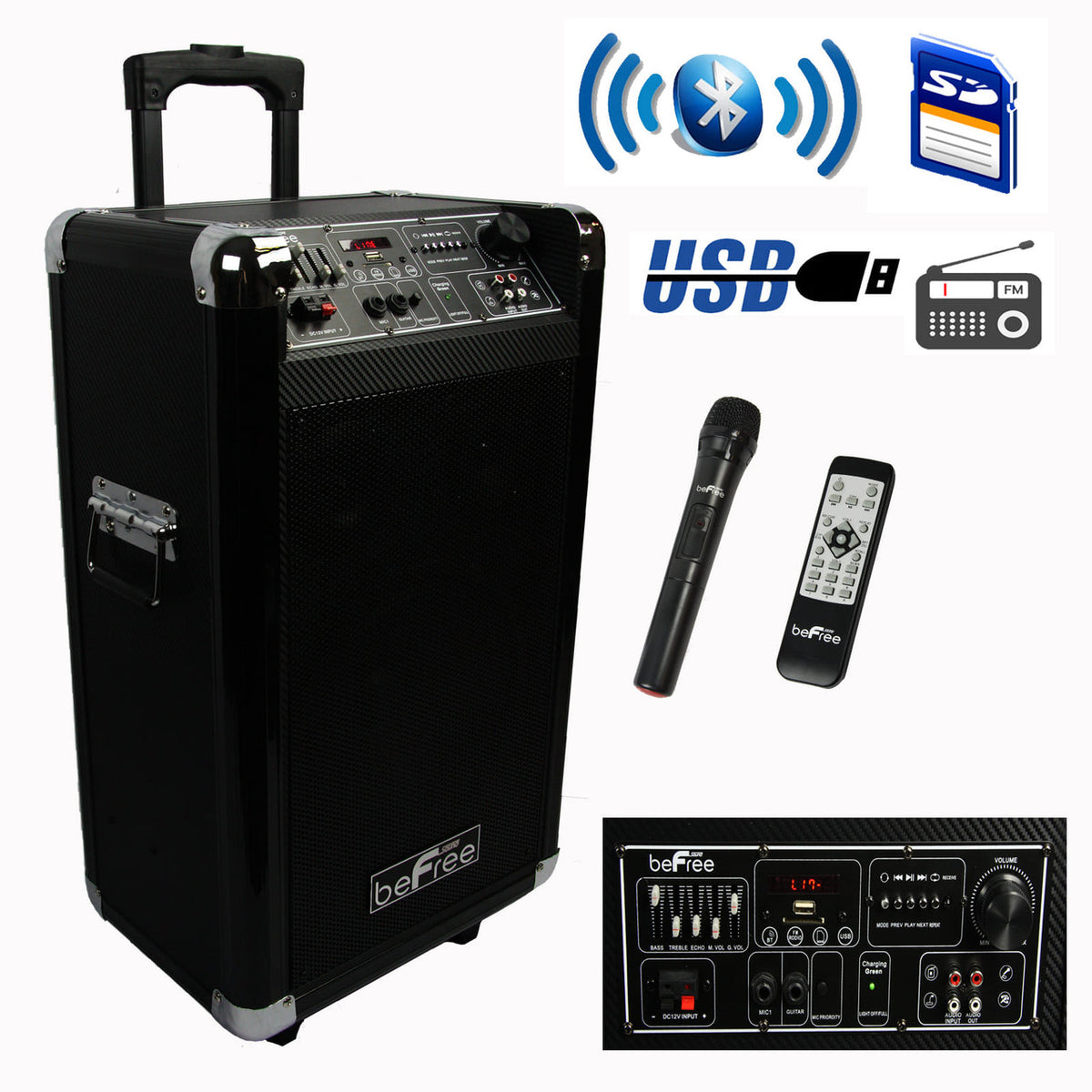 beFree Sound Sleek 10 Inch Professional Portable Bluetooth PA Speaker