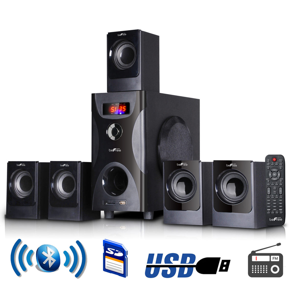 beFree Sound 5.1 Channel Surround Sound Bluetooth Speaker System in Black by BEFREE SOUND