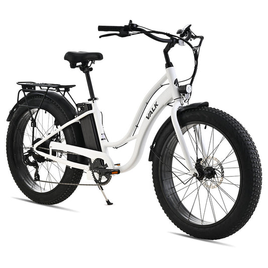 NNEMB Electric Fat Tyre Cruiser Bike, with Throttle, Step-Through eBike, White by NNEMB
