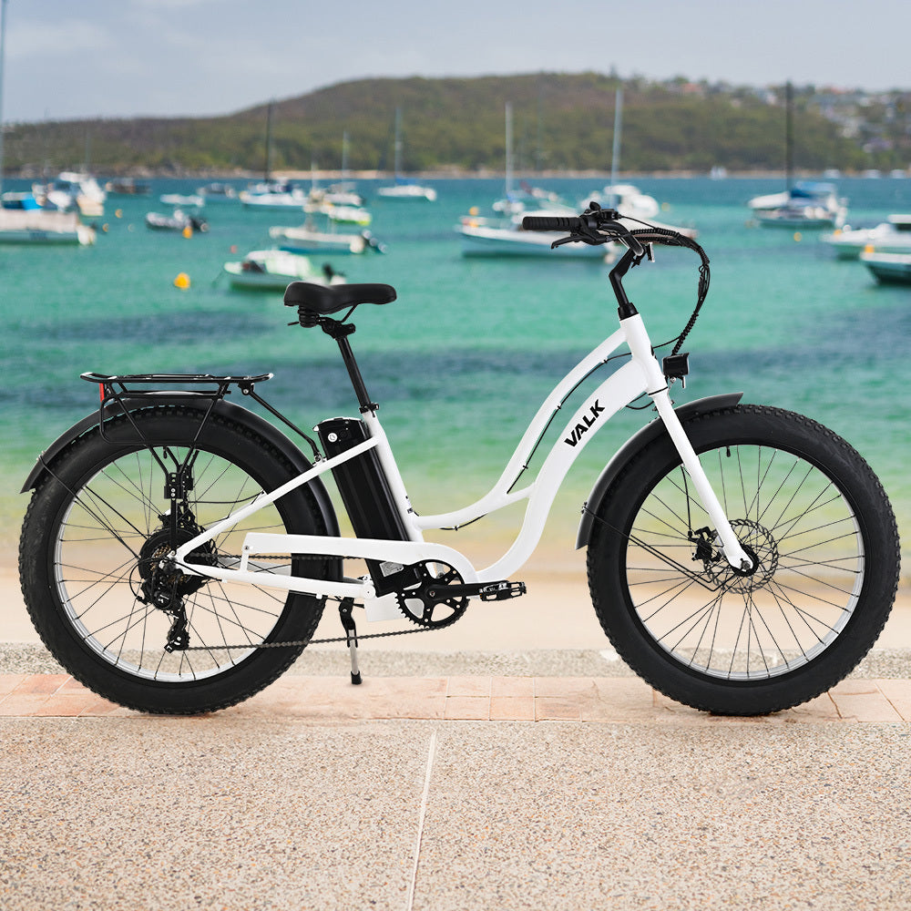 NNEMB Electric Fat Tyre Cruiser Bike, with Throttle, Step-Through eBike, White by NNEMB