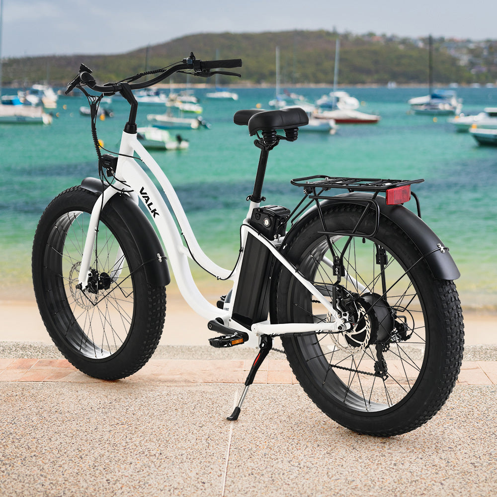 NNEMB Electric Fat Tyre Cruiser Bike, with Throttle, Step-Through eBike, White by NNEMB