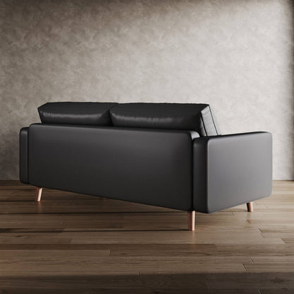 Black Upholstered Faux Leather Sofa w/ Pillows Solid Hardwood Legs by SataTrade-U.S LLC