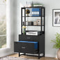 Home Office Lockable 2 Drawer Filing Cabinet Bookshelf in Black Wood Finish by FastFurnishings