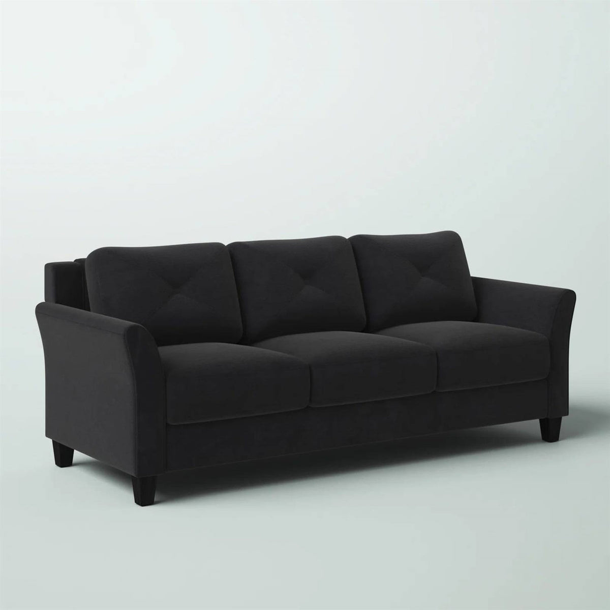 Modern 3-Seater Black Microfiber Upholstered Sofa by SataTrade-U.S LLC