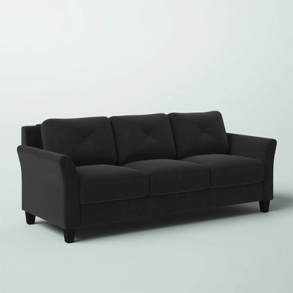Modern 3-Seater Black Microfiber Upholstered Sofa by SataTrade-U.S LLC