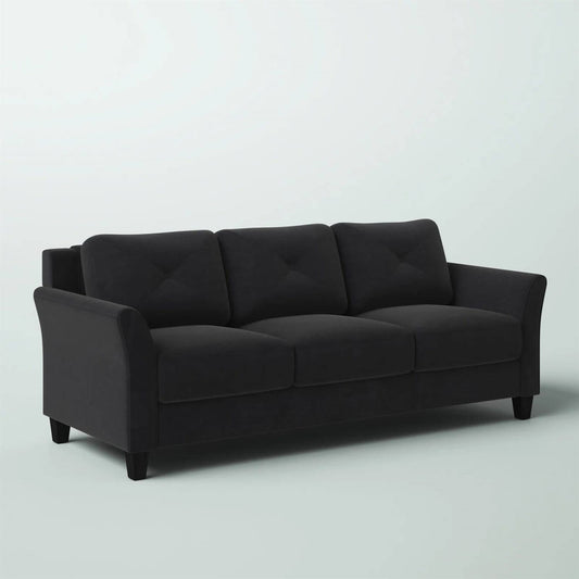 Modern 3-Seater Black Microfiber Upholstered Sofa by SataTrade-U.S LLC