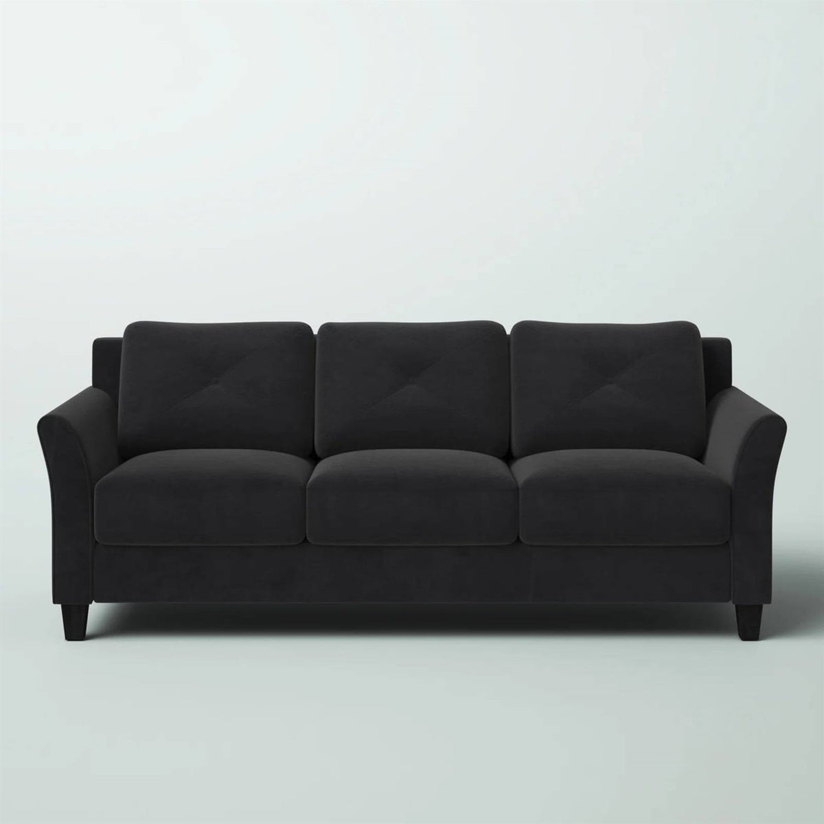 Modern 3-Seater Black Microfiber Upholstered Sofa by SataTrade-U.S LLC