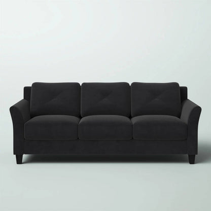 Modern 3-Seater Black Microfiber Upholstered Sofa by SataTrade-U.S LLC