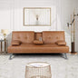 Brown Modern Faux Leather Cup Holders Convertible Sofa Bed Futon Sleeper by SataTrade-U.S LLC