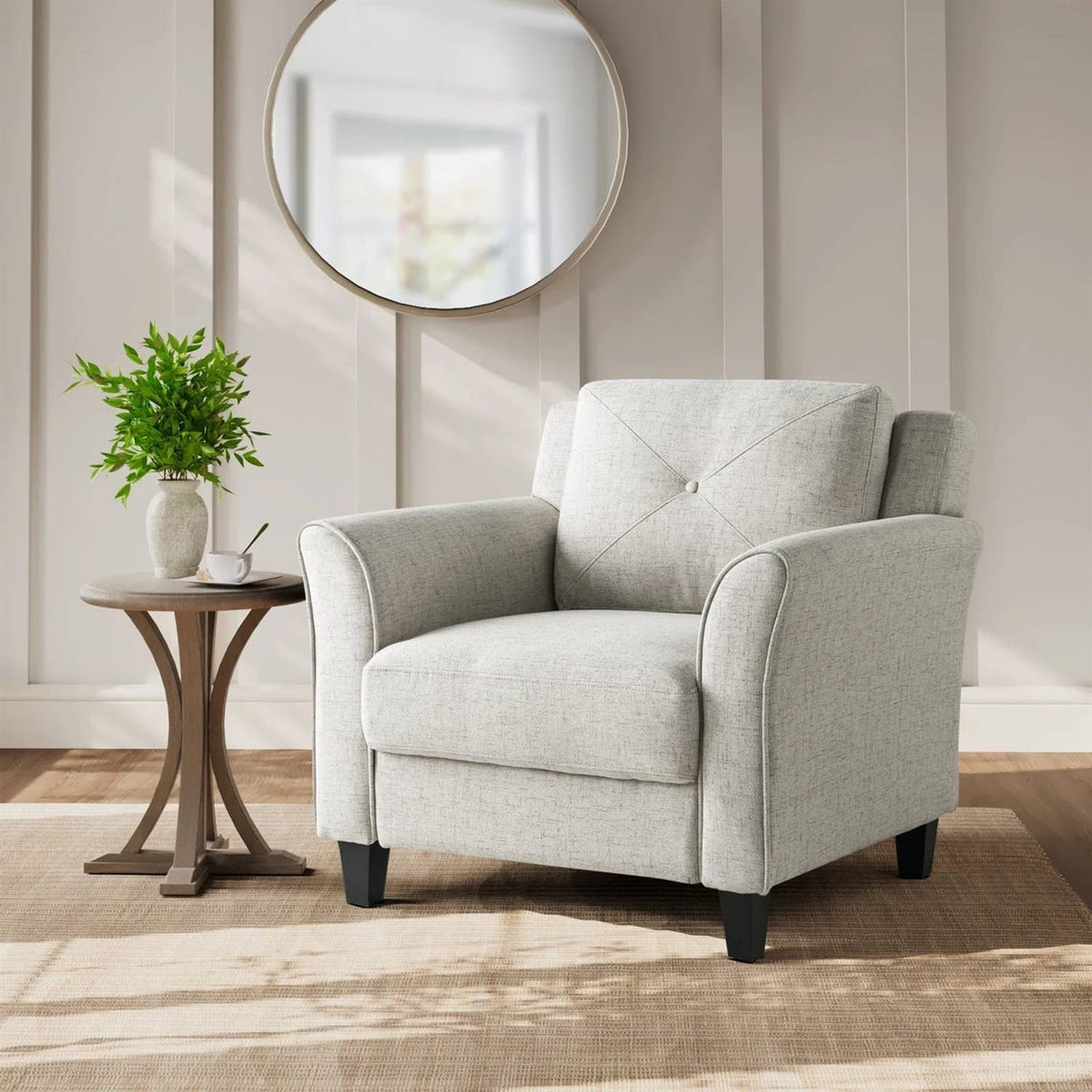 Cream Microfiber Upholstered Chair Armchair with Button Tufted Back Cushion by SataTrade-U.S LLC