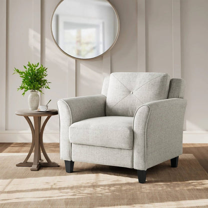 Cream Microfiber Upholstered Chair Armchair with Button Tufted Back Cushion by SataTrade-U.S LLC