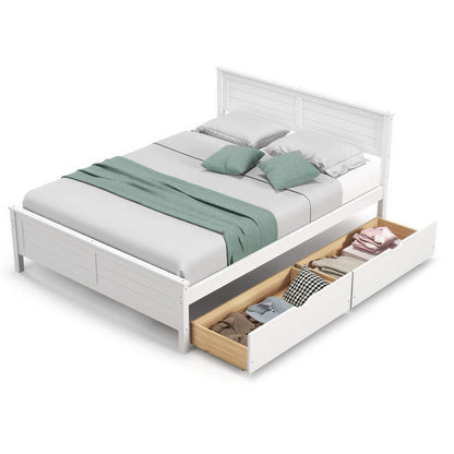 Full Size White Platform Bed Frame with 2 Storage Drawers by FastFurnishings
