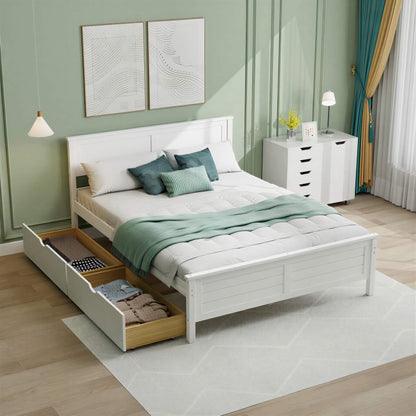Full Size White Platform Bed Frame with 2 Storage Drawers by FastFurnishings