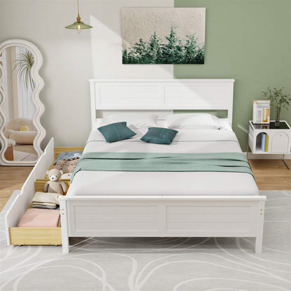 Full Size White Platform Bed Frame with 2 Storage Drawers by FastFurnishings