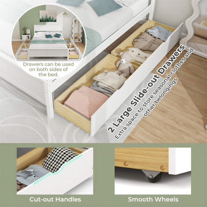 Full Size White Platform Bed Frame with 2 Storage Drawers by FastFurnishings