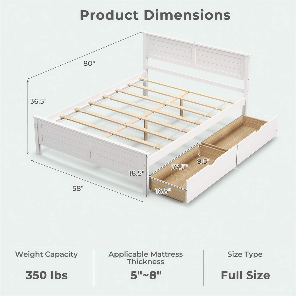 Full Size White Platform Bed Frame with 2 Storage Drawers by FastFurnishings
