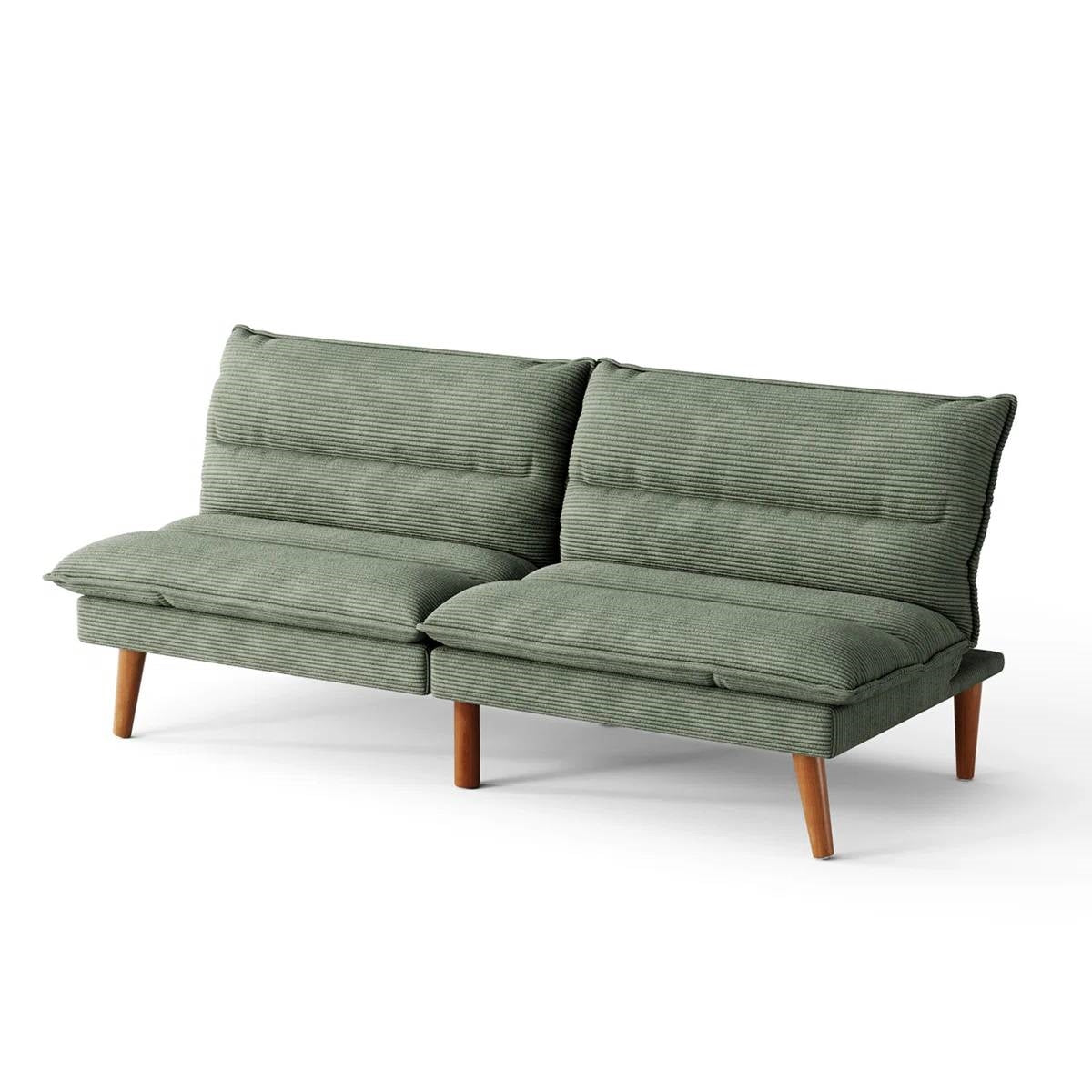 Modern Green Corduroy Fabric Futon Sleeper Sofa Bed Couch with Wood Legs by FastFurnishings