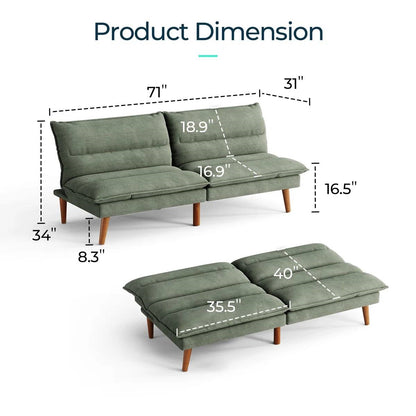 Modern Green Corduroy Fabric Futon Sleeper Sofa Bed Couch with Wood Legs by FastFurnishings