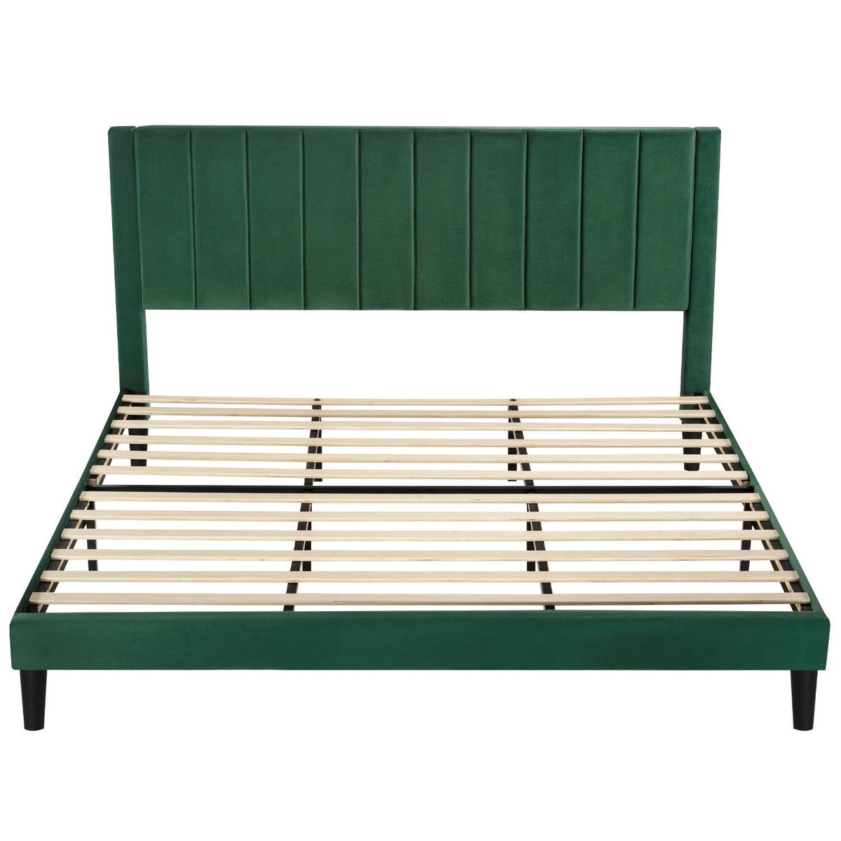 King size Modern Green Velvet Upholstered Platform Bed with Headboard by FastFurnishings
