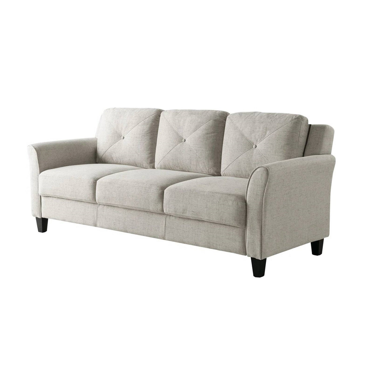 Modern 3-Seater Upholstered Sofa in Cream Microfiber with Button Tufted Cushions by FastFurnishings
