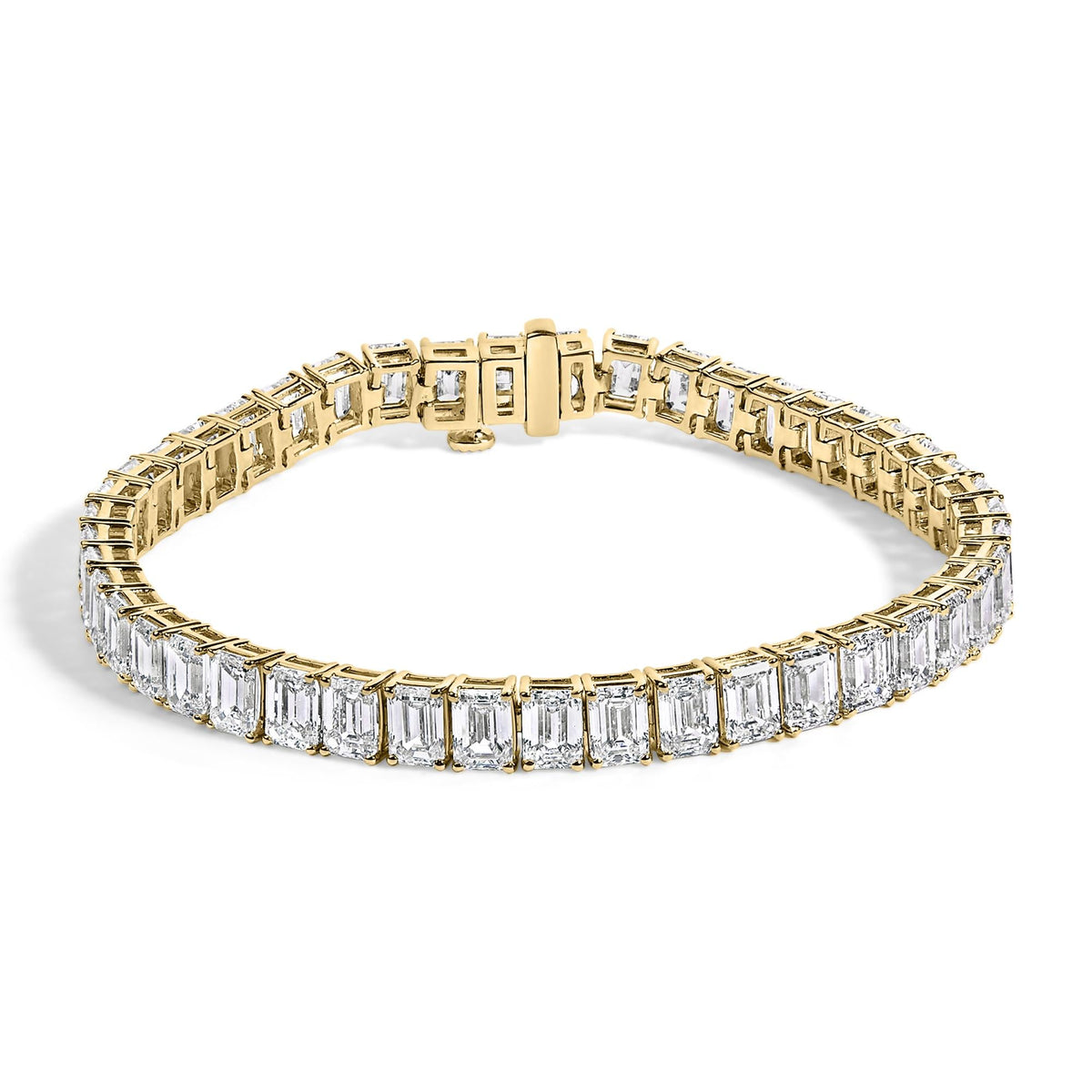 IGI Certified 14K Yellow Gold 18 1/2 Cttw Emerald Cut Lab Grown Diamond Tennis Bracelet by Infinite Jewels
