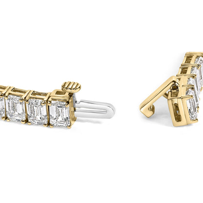 IGI Certified 14K Yellow Gold 18 1/2 Cttw Emerald Cut Lab Grown Diamond Tennis Bracelet by Infinite Jewels