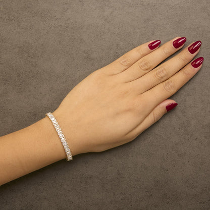 IGI Certified 14K Yellow Gold 18 1/2 Cttw Emerald Cut Lab Grown Diamond Tennis Bracelet by Infinite Jewels
