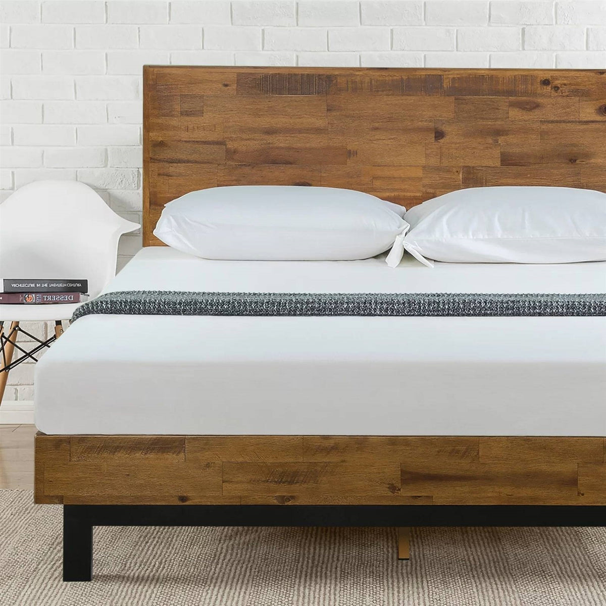 King Solid Wood Modern Platform Bed Frame with Adjustable Height Headboard by FastFurnishings