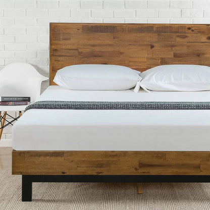 King Solid Wood Modern Platform Bed Frame with Adjustable Height Headboard by FastFurnishings