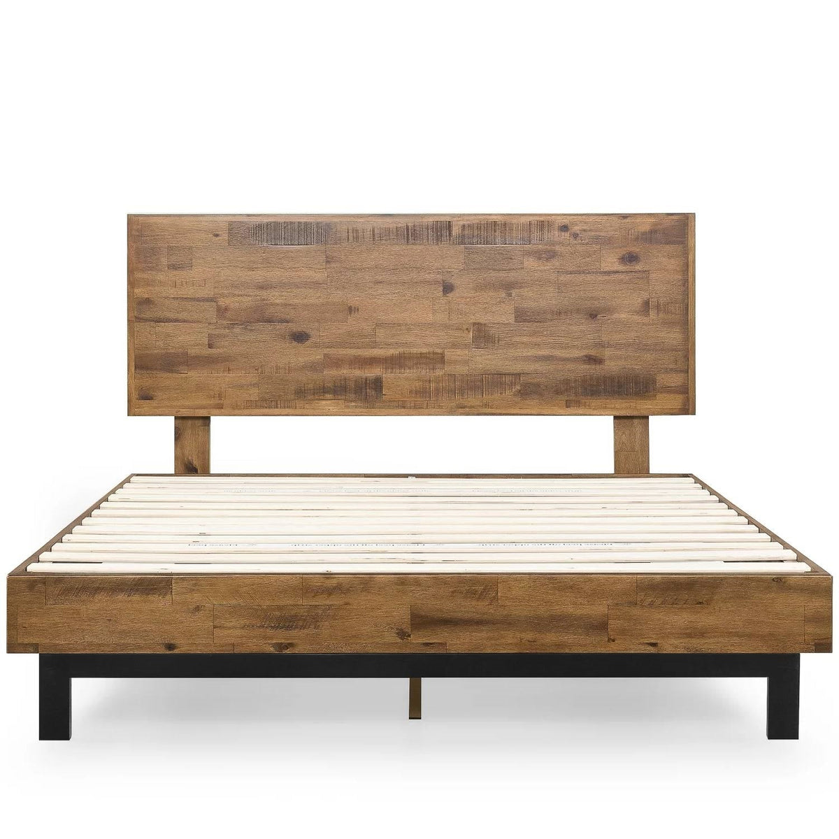 King Solid Wood Modern Platform Bed Frame with Adjustable Height Headboard by FastFurnishings