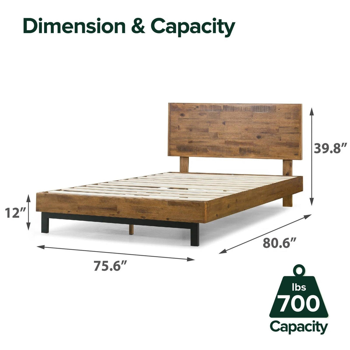 King Solid Wood Modern Platform Bed Frame with Adjustable Height Headboard by FastFurnishings