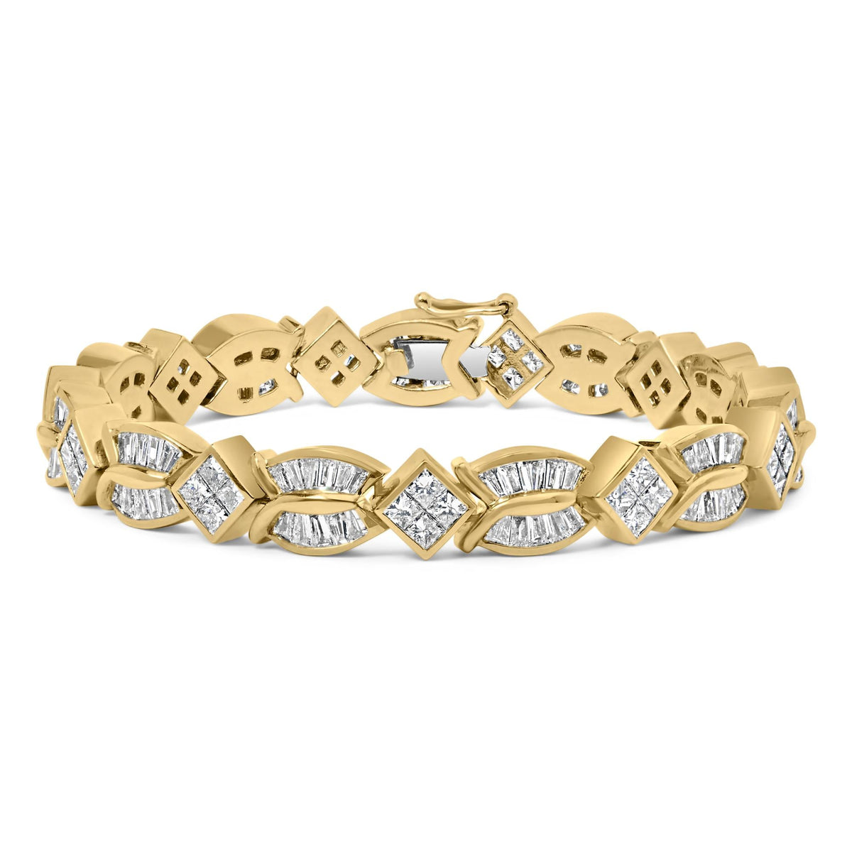 14K Yellow Gold 8 1/5 Cttw Baguette and Princess-Cut Diamond Geometric Twist Link Bracelet (G-H Color, VS1-VS2 Clarity) - Size 7" by Infinite Jewels
