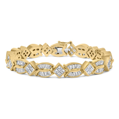 14K Yellow Gold 8 1/5 Cttw Baguette and Princess-Cut Diamond Geometric Twist Link Bracelet (G-H Color, VS1-VS2 Clarity) - Size 7" by Infinite Jewels