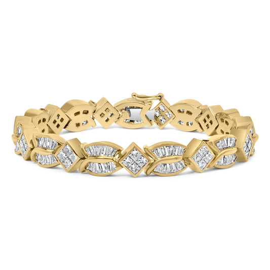 14K Yellow Gold 8 1/5 Cttw Baguette and Princess-Cut Diamond Geometric Twist Link Bracelet (G-H Color, VS1-VS2 Clarity) - Size 7" by Infinite Jewels