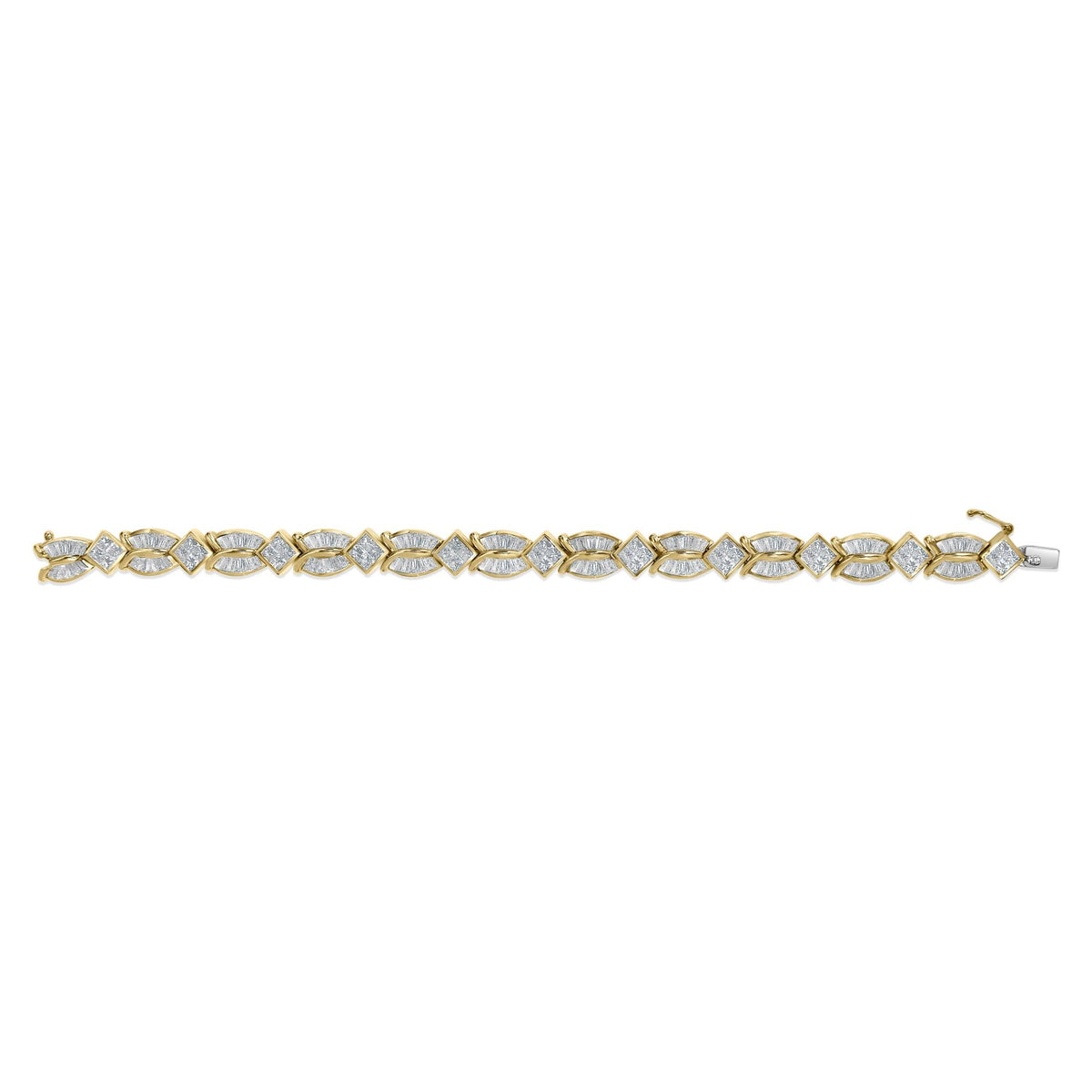 14K Yellow Gold 8 1/5 Cttw Baguette and Princess-Cut Diamond Geometric Twist Link Bracelet (G-H Color, VS1-VS2 Clarity) - Size 7" by Infinite Jewels
