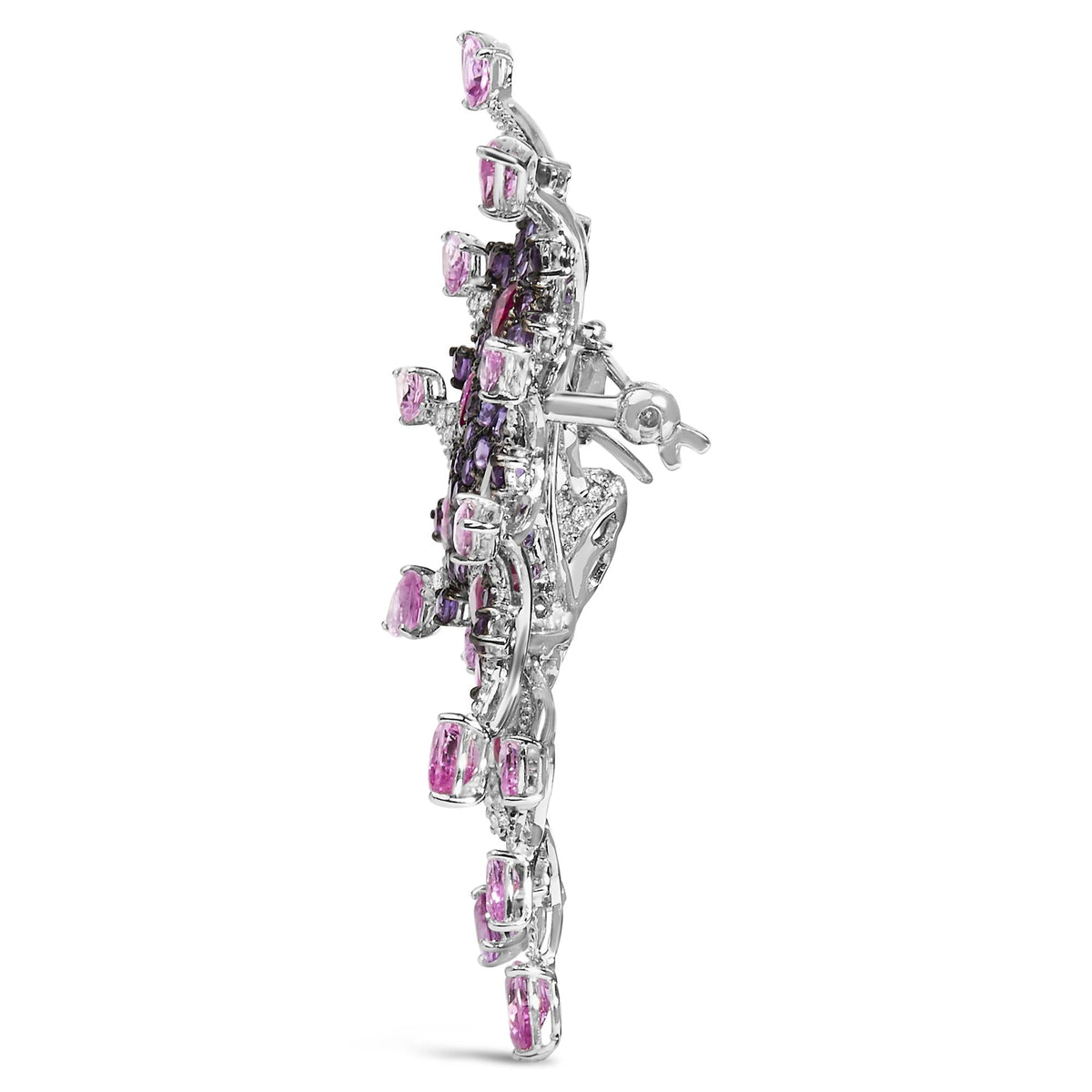 18K White Gold 1.00 Cttw Diamond, Ruby Sapphire, and Amethyst Mixed Gemstone Butterfly Brooch Pin (G-H Color, VS1-VS2 Clarity) by Infinite Jewels