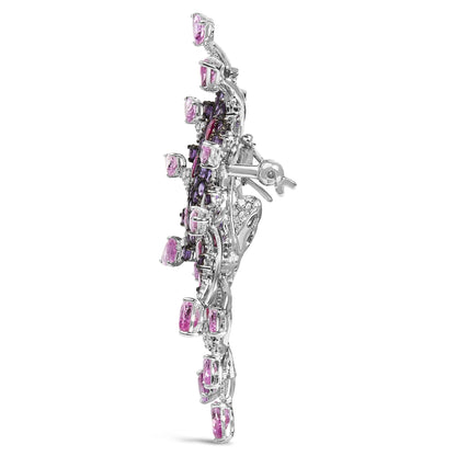 18K White Gold 1.00 Cttw Diamond, Ruby Sapphire, and Amethyst Mixed Gemstone Butterfly Brooch Pin (G-H Color, VS1-VS2 Clarity) by Infinite Jewels