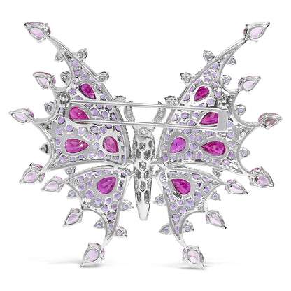 18K White Gold 1.00 Cttw Diamond, Ruby Sapphire, and Amethyst Mixed Gemstone Butterfly Brooch Pin (G-H Color, VS1-VS2 Clarity) by Infinite Jewels