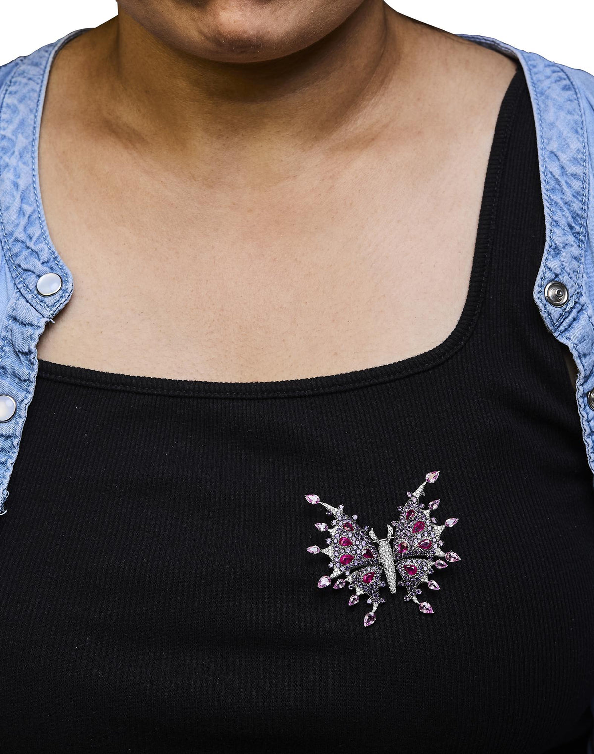 18K White Gold 1.00 Cttw Diamond, Ruby Sapphire, and Amethyst Mixed Gemstone Butterfly Brooch Pin (G-H Color, VS1-VS2 Clarity) by Infinite Jewels