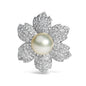 18K White Gold 2 3/4 Cttw Diamond and 12.5 MM Cultured Freshwater Pearl Floral Brooch Pin (G-H Color, VS1-VS2 Clarity) by Infinite Jewels