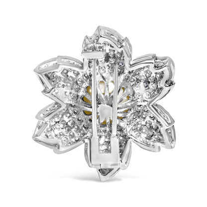 18K White Gold 2 3/4 Cttw Diamond and 12.5 MM Cultured Freshwater Pearl Floral Brooch Pin (G-H Color, VS1-VS2 Clarity) by Infinite Jewels