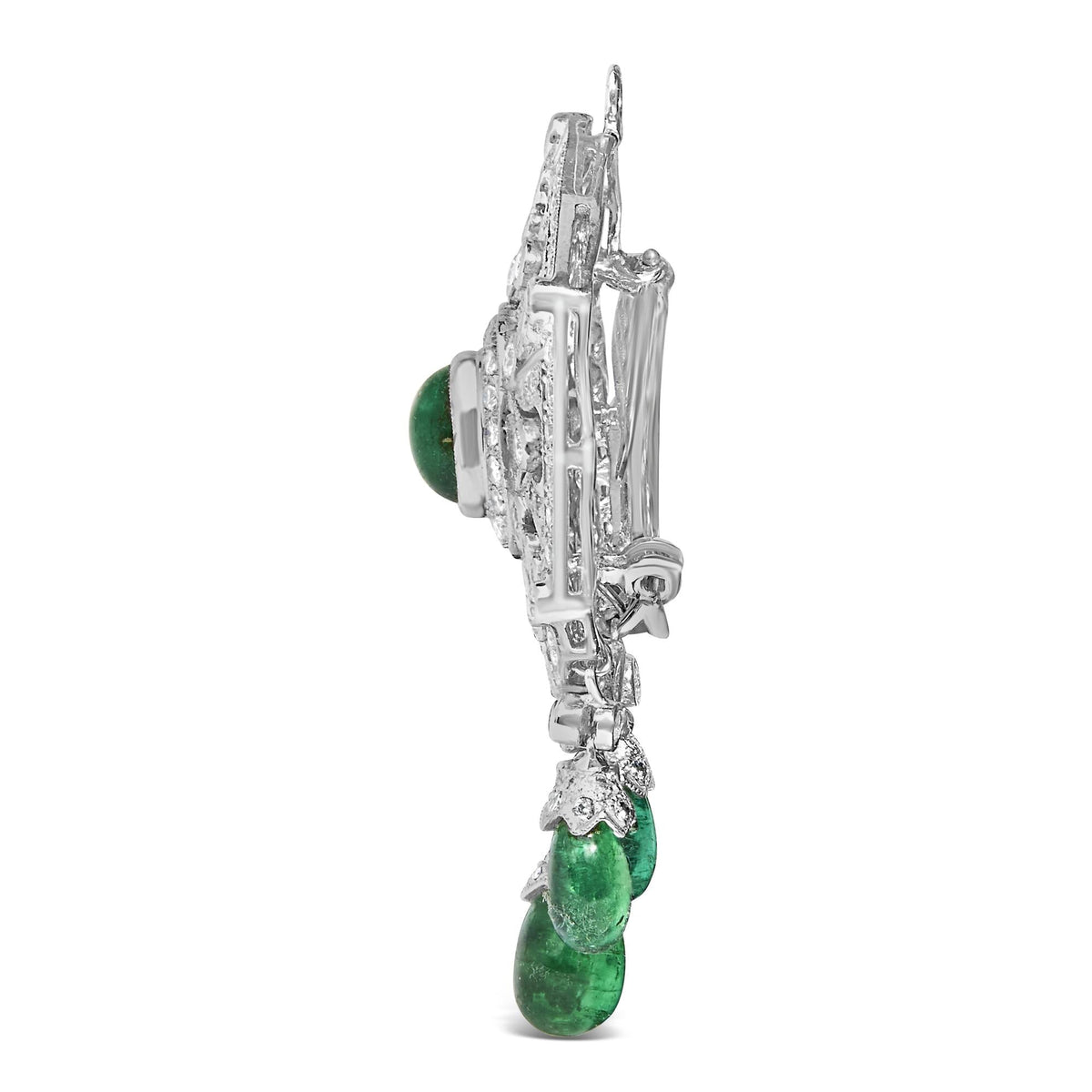 18K 2 3/4 Cttw Diamond and Emerald Dangle Art Deco Shield Brooch Pin Pendant (G-H Color, VS1-VS2 Clarity) CHAIN NOT INCLUDED by Infinite Jewels