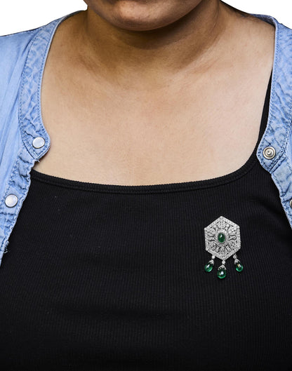 18K 2 3/4 Cttw Diamond and Emerald Dangle Art Deco Shield Brooch Pin Pendant (G-H Color, VS1-VS2 Clarity) CHAIN NOT INCLUDED by Infinite Jewels