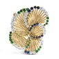 18K Yellow Gold 2 1/3 Cttw Diamond, Sapphire, and Emerald Sculpted Petal Brooch Pin (G-H Color, VS1-VS2 Clarity) by Infinite Jewels