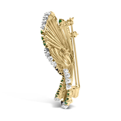 18K Yellow Gold 2 1/3 Cttw Diamond, Sapphire, and Emerald Sculpted Petal Brooch Pin (G-H Color, VS1-VS2 Clarity) by Infinite Jewels
