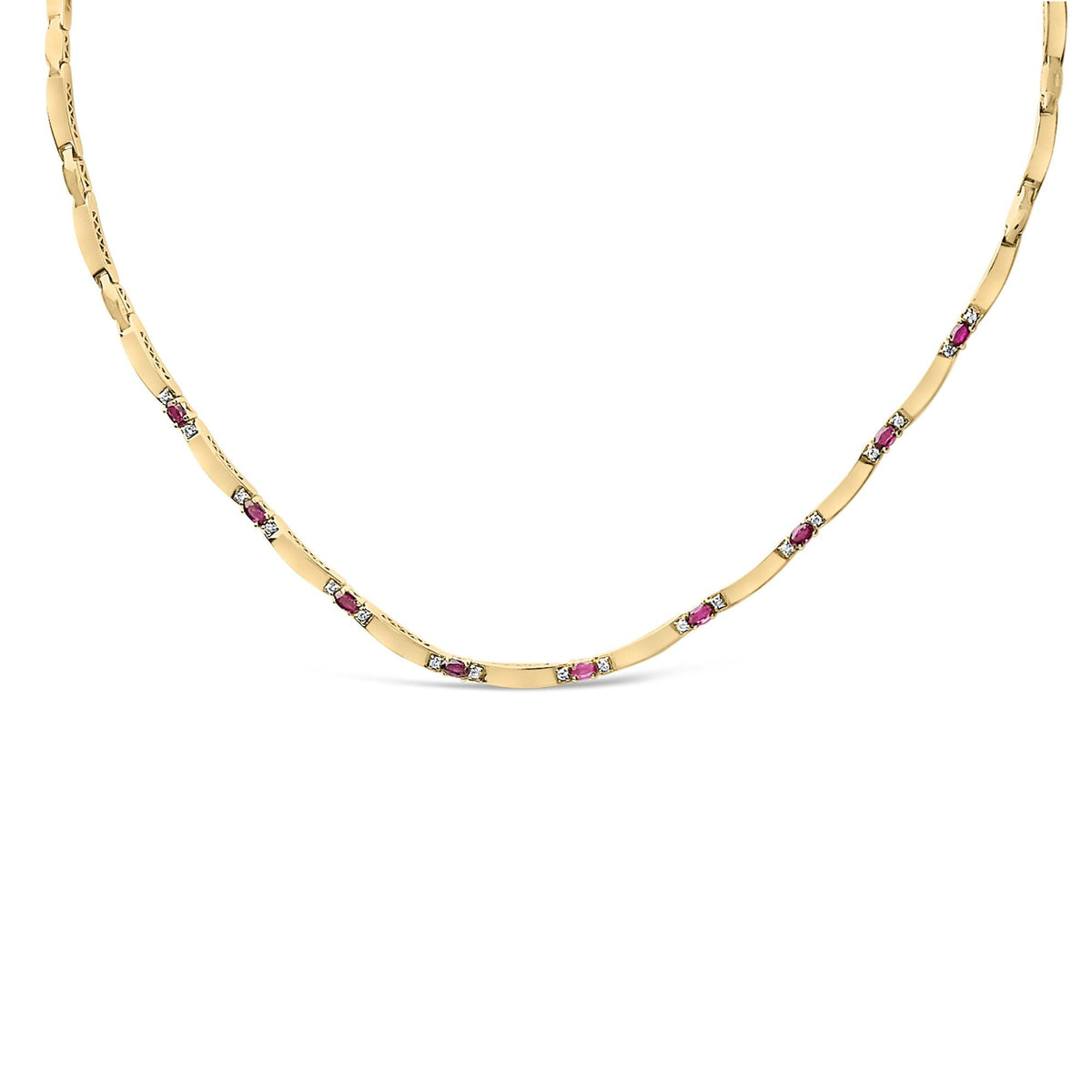 14K Yellow Gold Red Ruby and 3/8 Cttw Diamond Alternating Link Necklace by Infinite Jewels