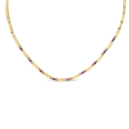 14K Yellow Gold Red Ruby and 3/8 Cttw Diamond Alternating Link Necklace by Infinite Jewels