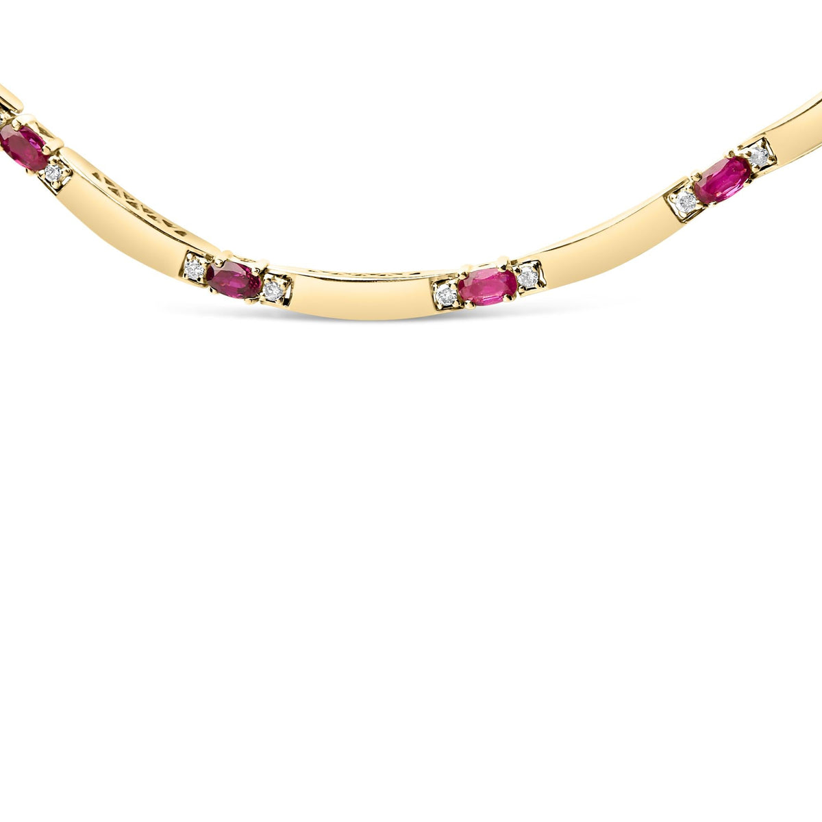 14K Yellow Gold Red Ruby and 3/8 Cttw Diamond Alternating Link Necklace by Infinite Jewels